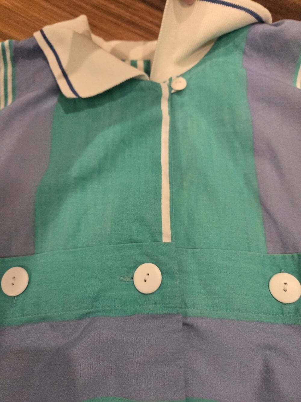 Vtg 80s Melissa Lane Striped Midi Dress Size 8 Teal Blue Chevron Pockets Cotton - Picture 5 of 14